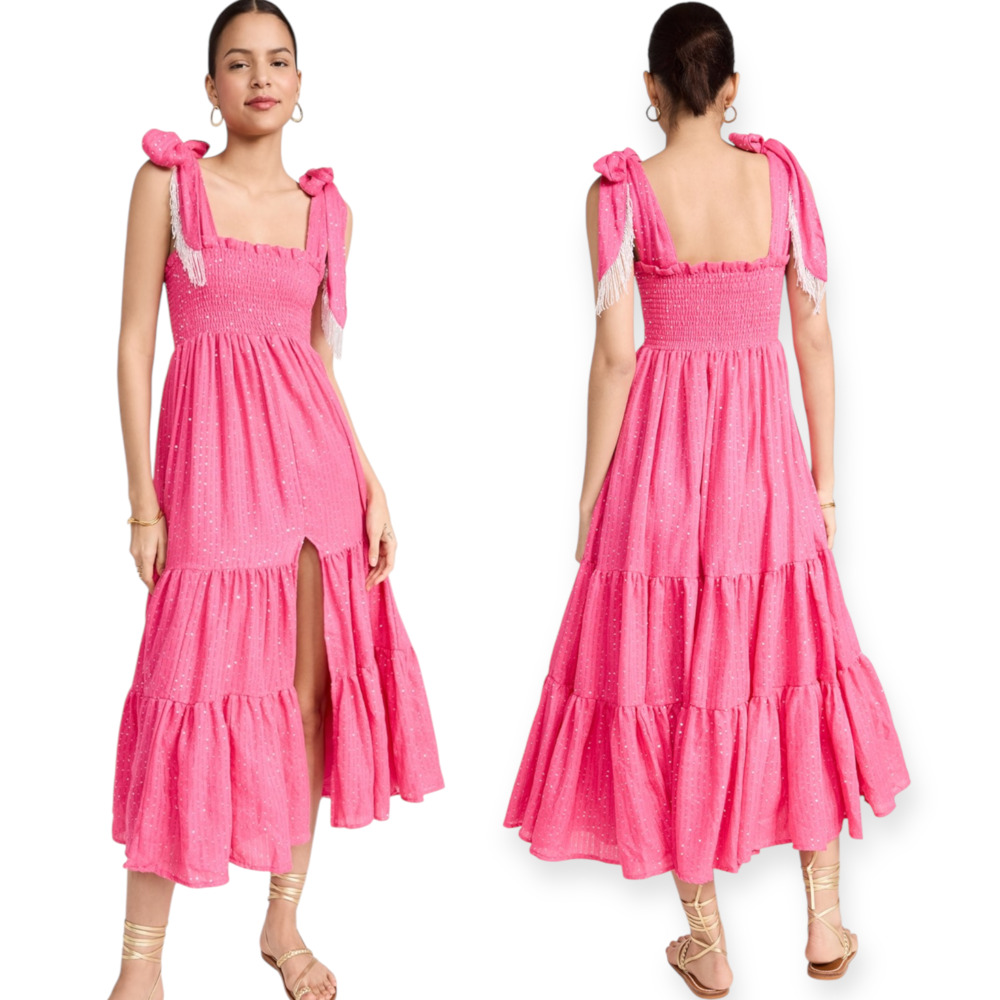 NWT Sundress Jade Long Dress Sequin Smocked Midi Maxi Fringe Size XS Small - Picture 8 of 9